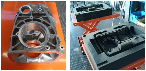 Mechanisch bearbeitetes Getriebegehäuse und in 3D gedruckte Formen für den ersten Prototypen 