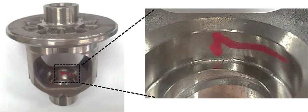 Figure 2: The prototype confirms the simulation results and indicates the areas with shrinkage porosity. 