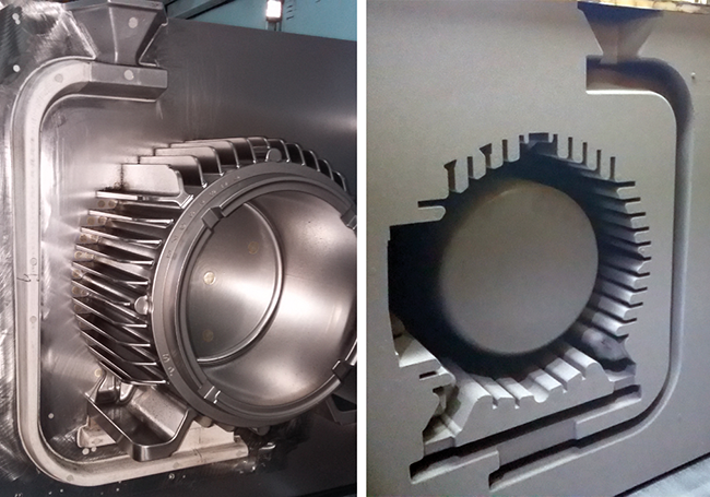 Bild 5: Optimierte Modellplatte (links) und Formhällfte (rechts) 