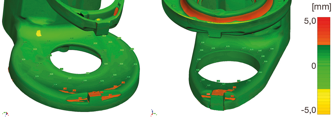 Fig. 3: Measured deviation of the large “ear” after cutting off the braces (left). Measured deviation of the small “ear” after cutting off the braces (right) 