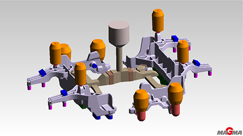 Figure 1: Rigging system of a ductile iron casting (EN-GJS-400) (c) MAGMASOFT®
